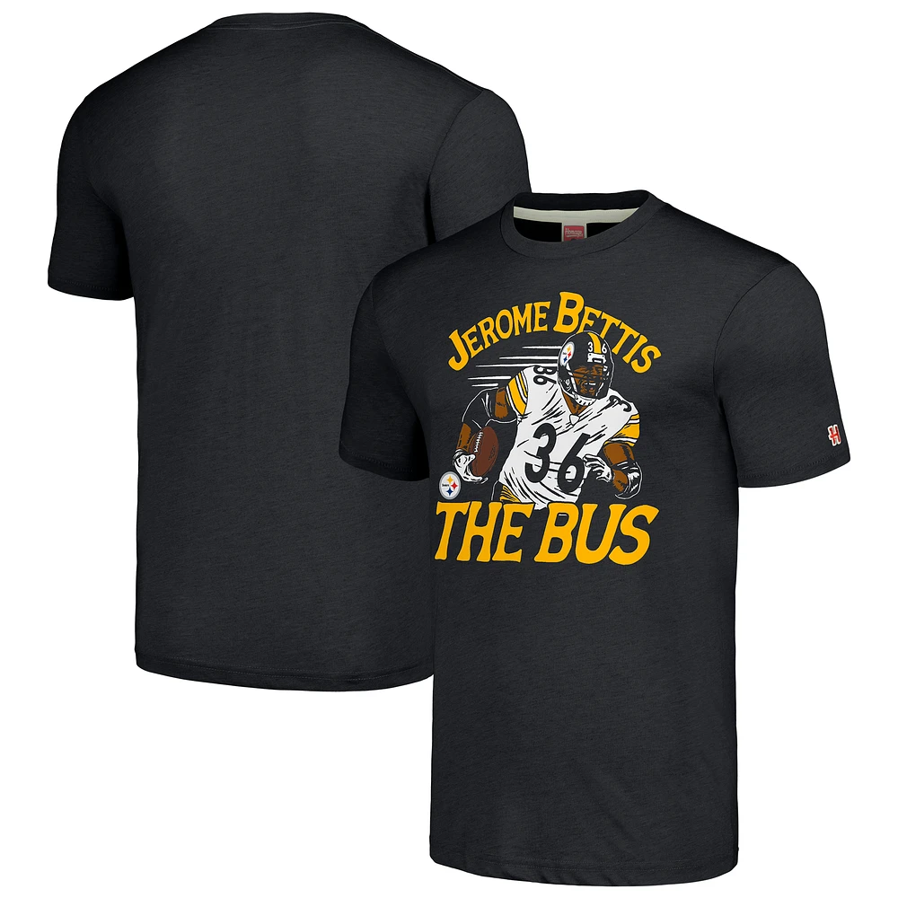 T-shirt tri-blend pour homme avec caricature de joueur retraité des Steelers Pittsburgh, hommage à Jerome Bettis, anthracite