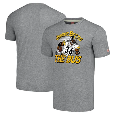 T-shirt triple mélange hommage à Jerome Bettis pour hommes, gris chiné, caricature des Steelers de Pittsburgh, joueur retraité