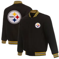 Pittsburgh Steelers Wool & Leather Reversible Jacket w/ Embroidered Logos -  Charcoal/Black