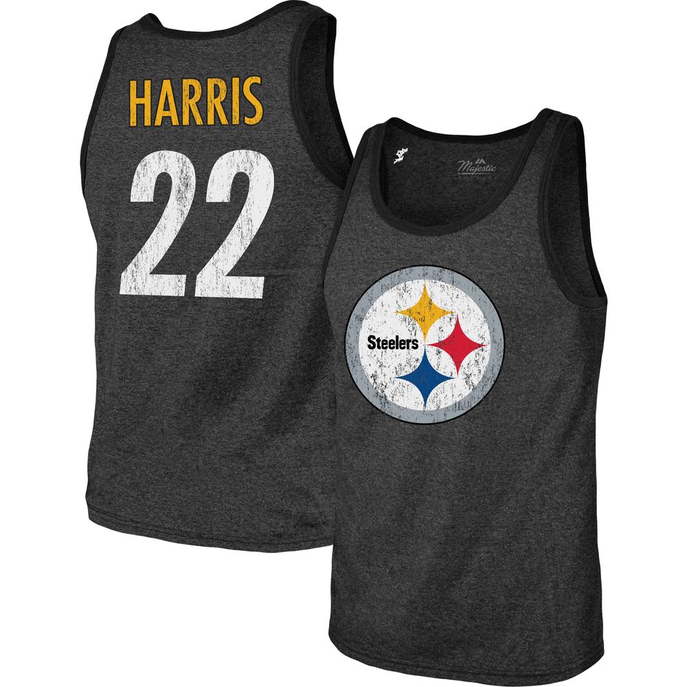 Men's Majestic Threads Najee Harris Heathered Black Pittsburgh Steelers Player Name & Number Tri-Blend Tank Top