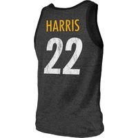 Men's Majestic Threads Najee Harris Heathered Black Pittsburgh Steelers Player Name & Number Tri-Blend Tank Top