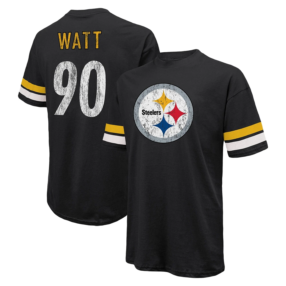 Majestic Threads pour hommes T.J. Watt Black Pittsburgh Steelers Nom et numéro T-shirt surdimensionné