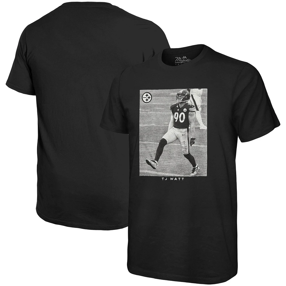 Majestic Threads pour hommes T.J. Watt Black Pittsburgh Steelers T-shirt surdimensionné avec image de joueur