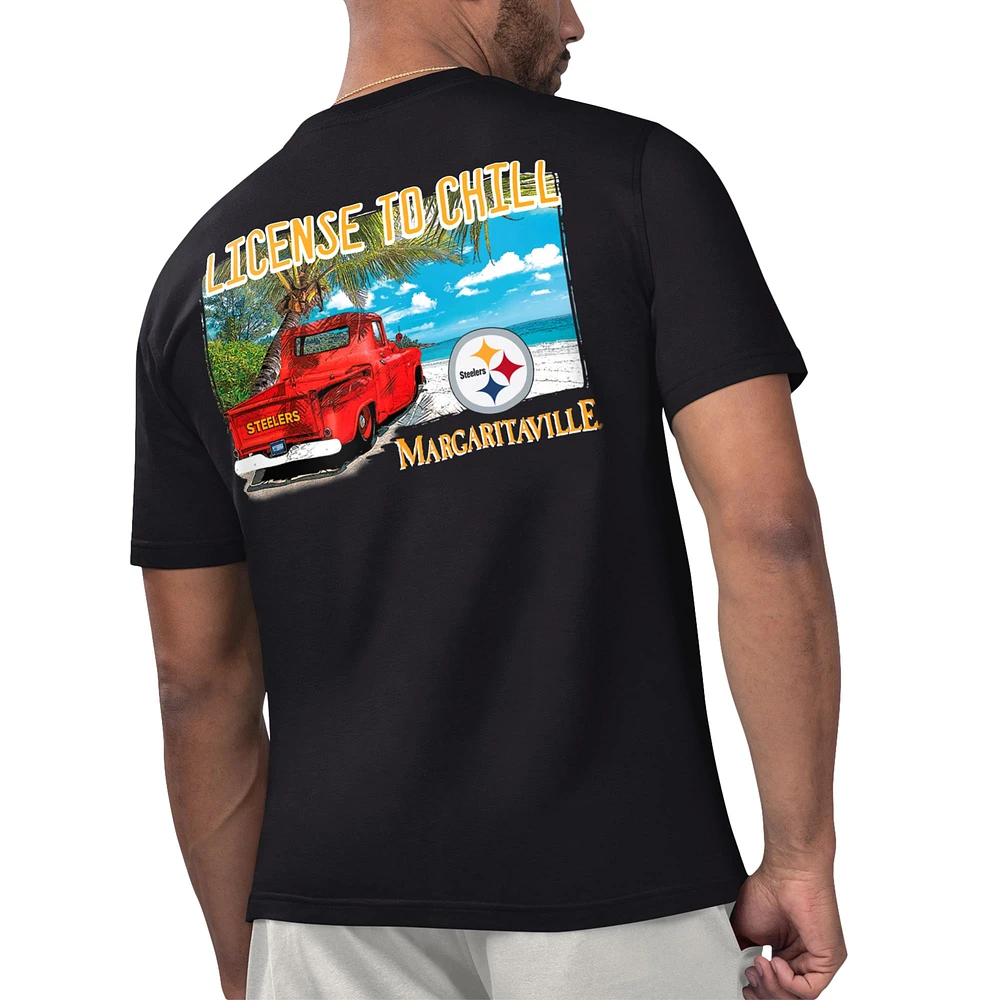 Men's Margaritaville Black Pittsburgh Steelers License to Chill T-Shirt