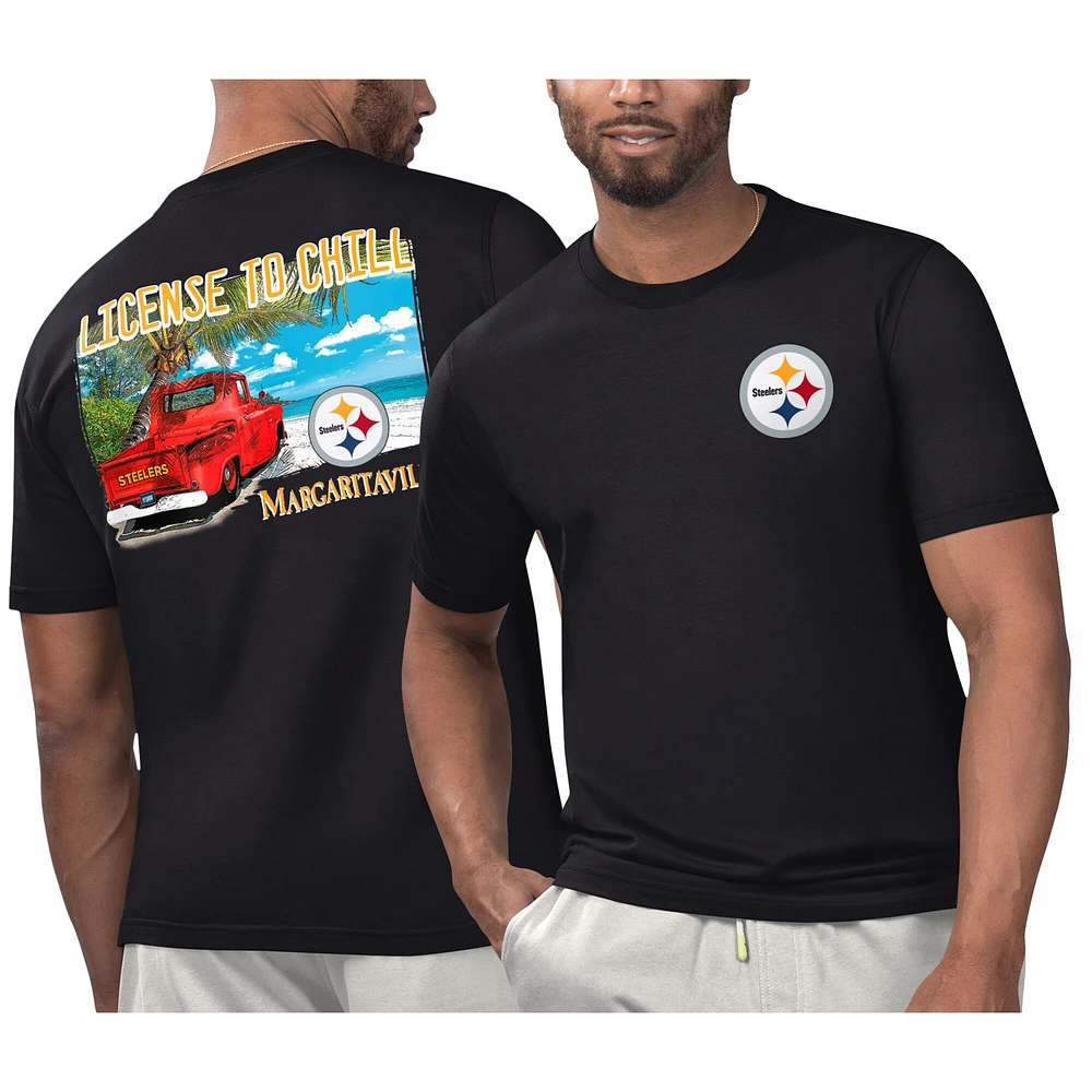 T-shirt Margaritaville Black Pittsburgh Steelers pour hommes sous licence Chill