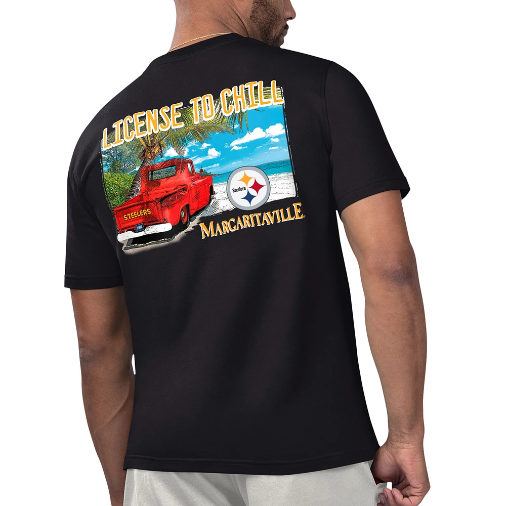 T-shirt Margaritaville Black Pittsburgh Steelers pour hommes sous licence Chill