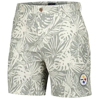 Men's Margaritaville Gray Pittsburgh Steelers Sandwashed Monstera Print Amphib Shorts