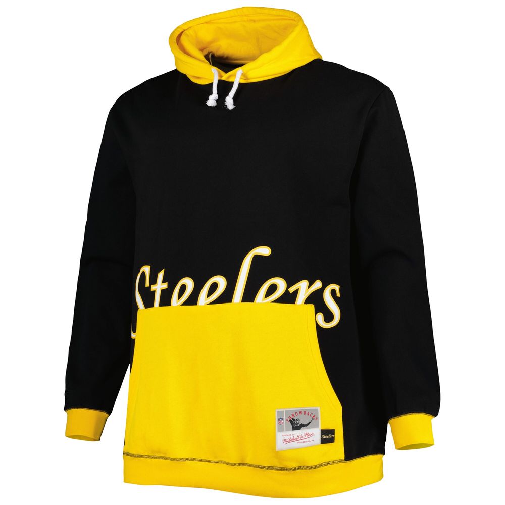 Men's Mitchell & Ness Black/Gold Pittsburgh Steelers Big Tall Face Pullover Hoodie