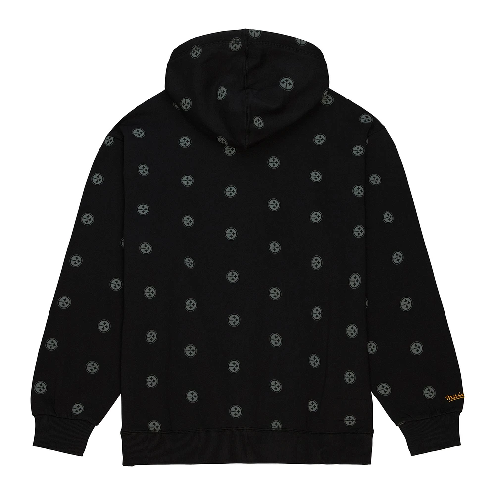 Sweat à capuche en polaire imprimé intégral Mitchell & Ness Pittsburgh Steelers noir pour hommes