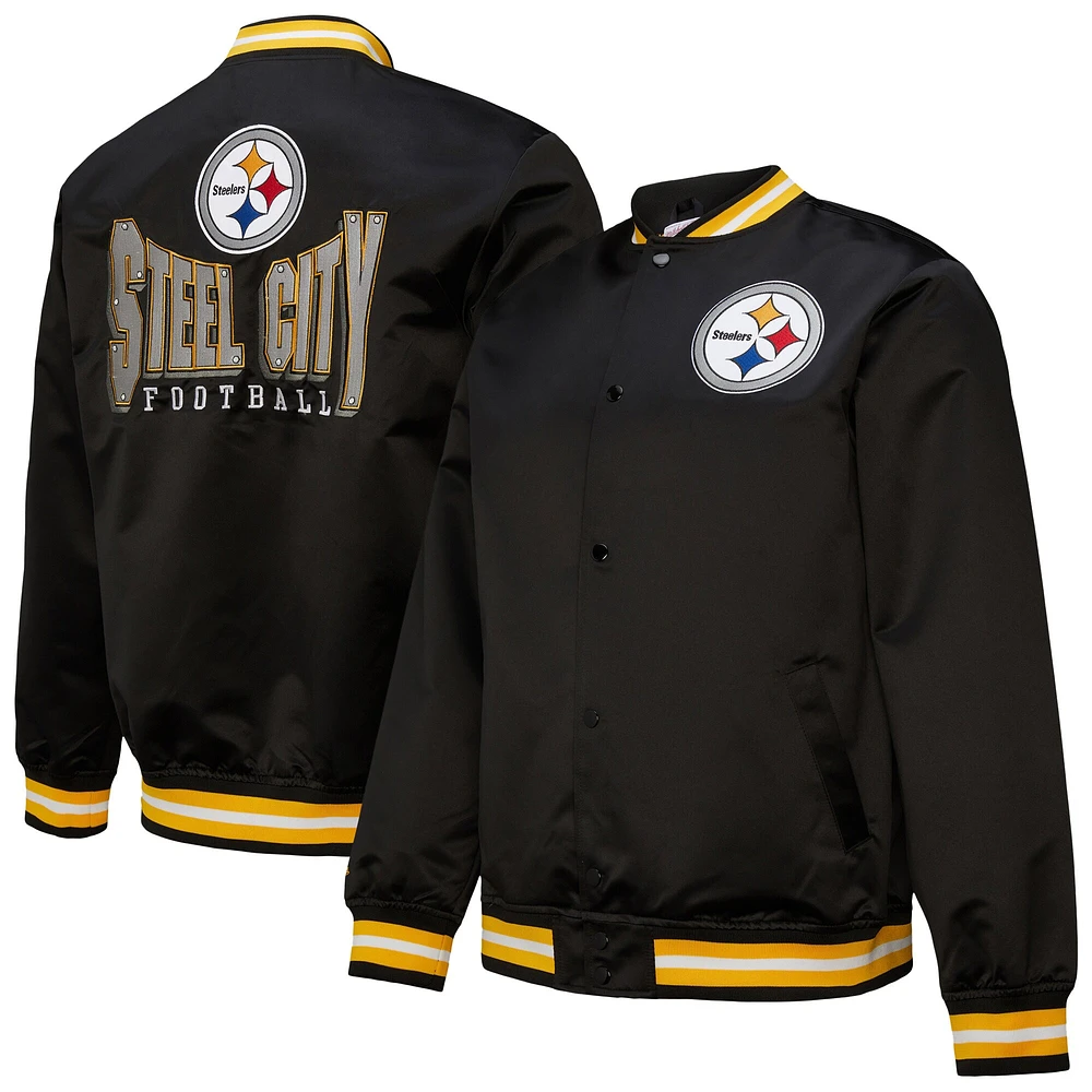 Men's Mitchell & Ness Black Pittsburgh Steelers Double Down Satin Full-Snap Jacket
