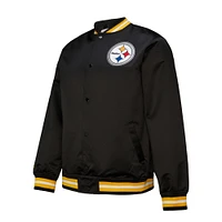 Men's Mitchell & Ness Black Pittsburgh Steelers Double Down Satin Full-Snap Jacket