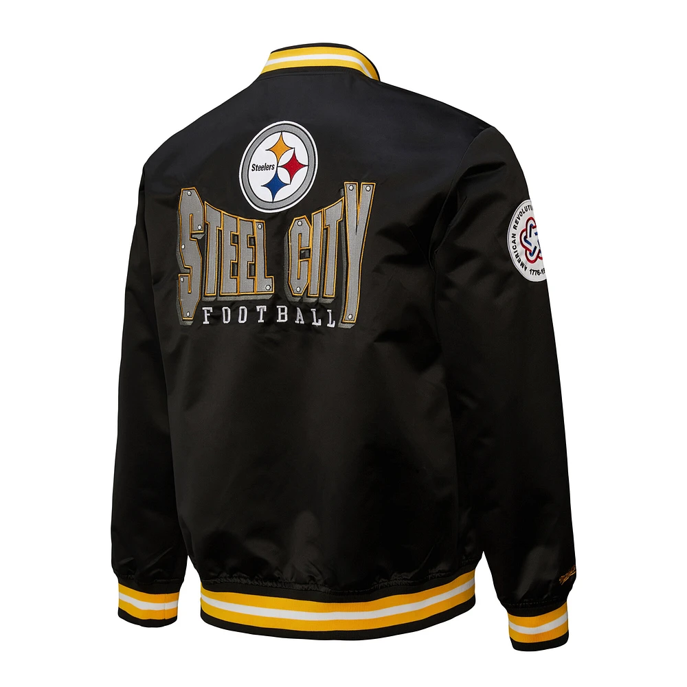 Men's Mitchell & Ness Black Pittsburgh Steelers Double Down Satin Full-Snap Jacket