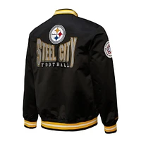 Men's Mitchell & Ness Black Pittsburgh Steelers Double Down Satin Full-Snap Jacket