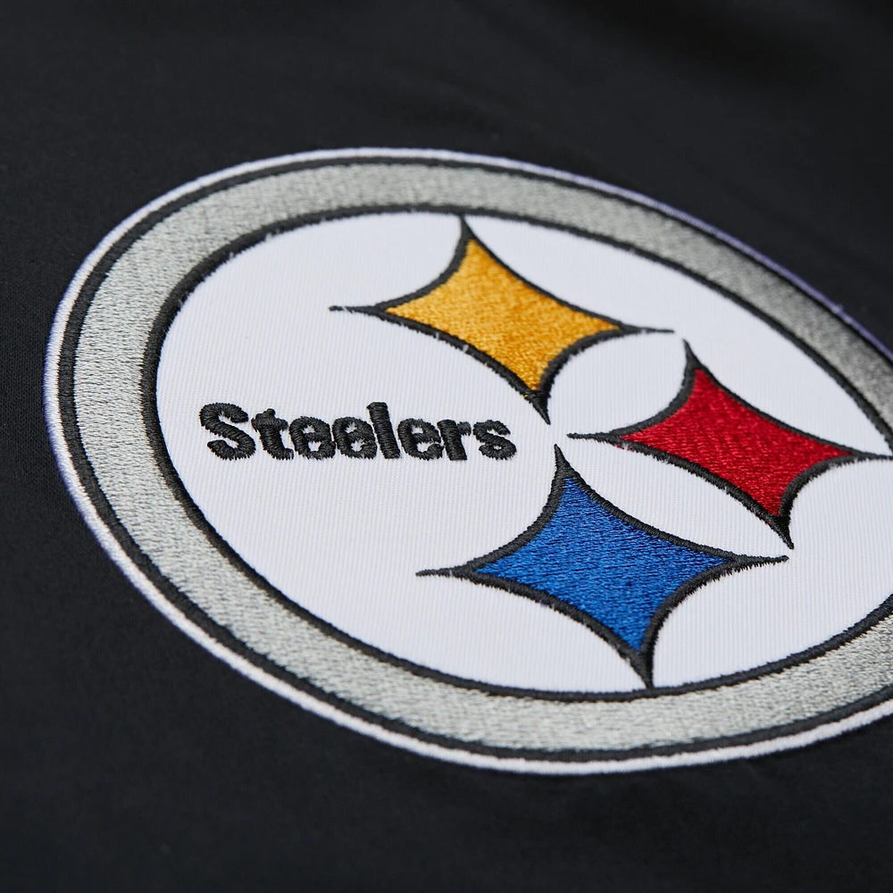 Men's Mitchell & Ness Black Pittsburgh Steelers Double Down Satin Full-Snap Jacket