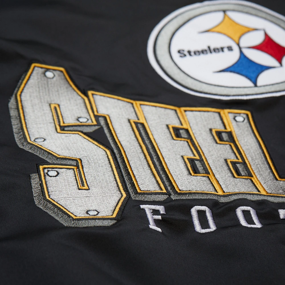Men's Mitchell & Ness Black Pittsburgh Steelers Double Down Satin Full-Snap Jacket