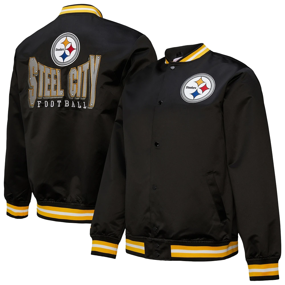 Men's Mitchell & Ness Black Pittsburgh Steelers Double Down Satin Full-Snap Jacket