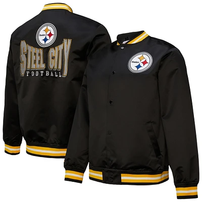 Men's Mitchell & Ness Black Pittsburgh Steelers Double Down Satin Full-Snap Jacket