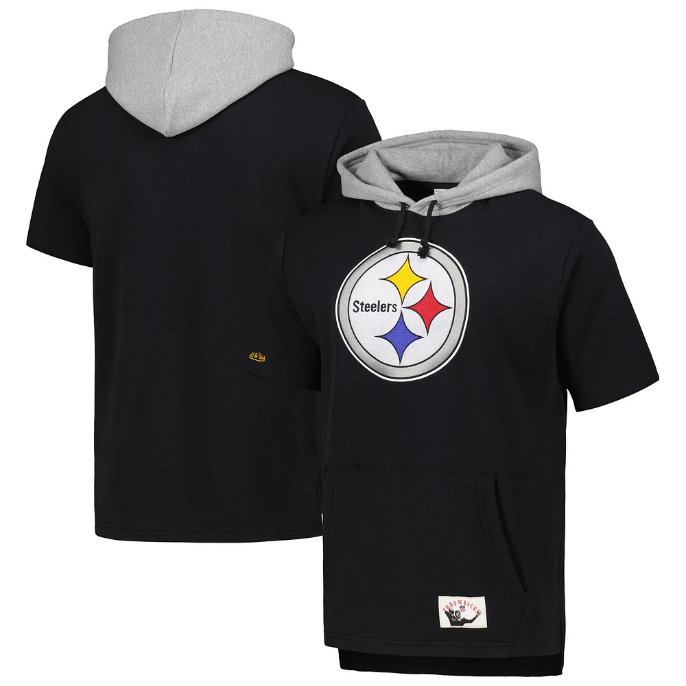 Men's Mitchell & Ness Black Pittsburgh Steelers Postgame Short Sleeve Hoodie