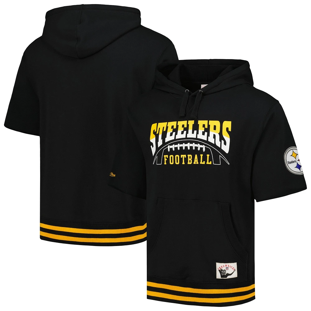 Chandail à capuchon manches courtes d'avant-match des Steelers de Pittsburgh Mitchell & Ness pour homme, noir