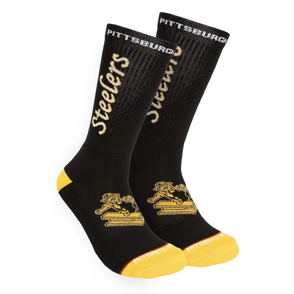 Men's Mitchell & Ness Black Pittsburgh Steelers Throwback Kick Off Crew Socks