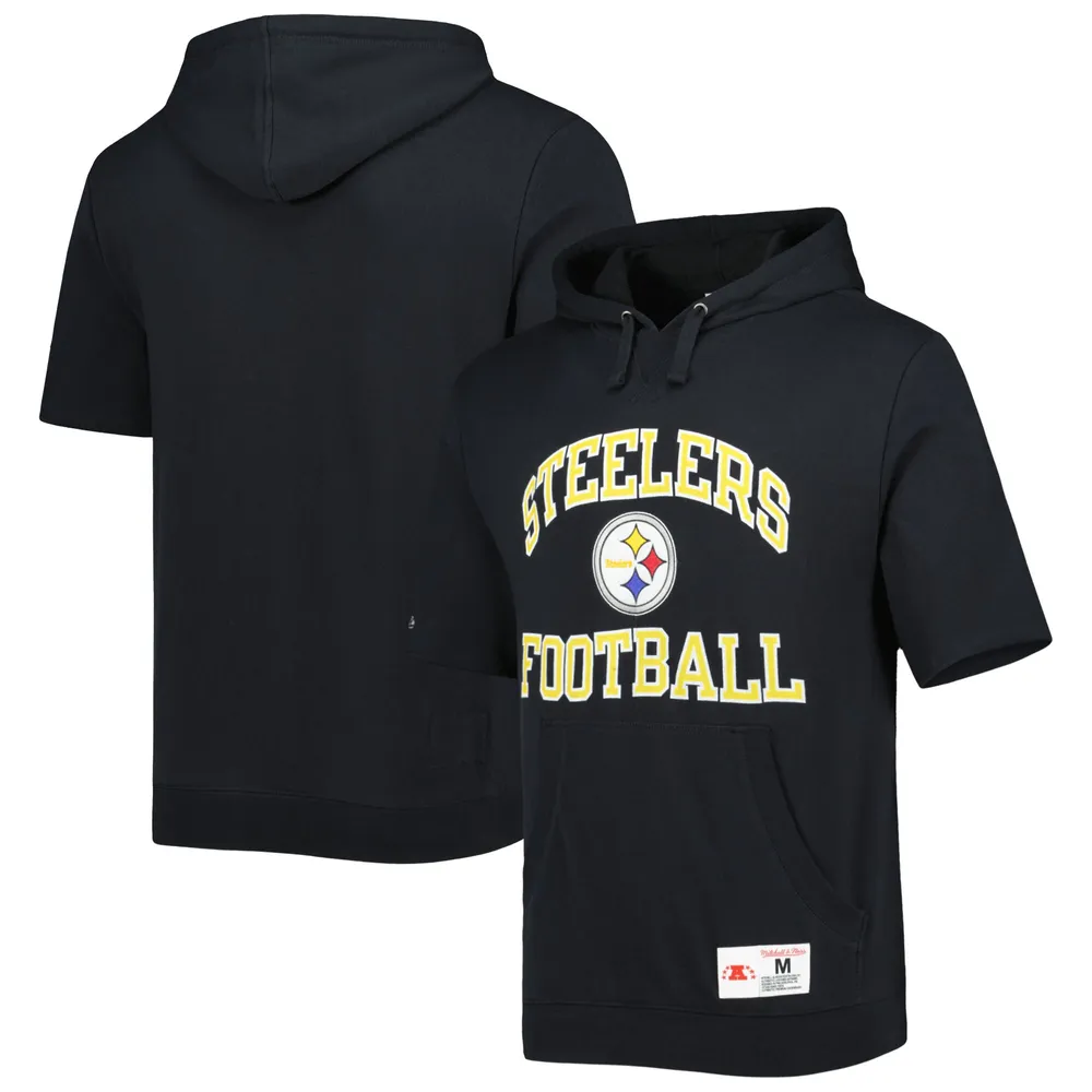 Lids Pittsburgh Steelers Mitchell & Ness Washed Short Sleeve Pullover Hoodie  - Black