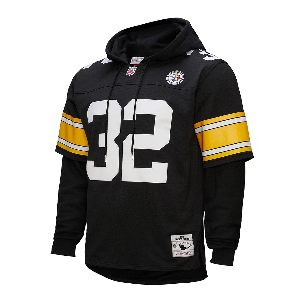 Men's Mitchell & Ness Franco Harris Black Pittsburgh Steelers Player Name Number Hoodie Legacy Jersey