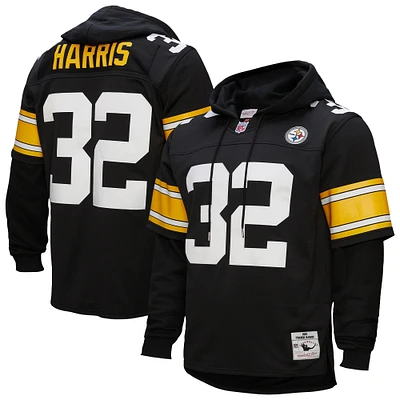 Men's Mitchell & Ness Franco Harris Black Pittsburgh Steelers Player Name Number Hoodie Legacy Jersey