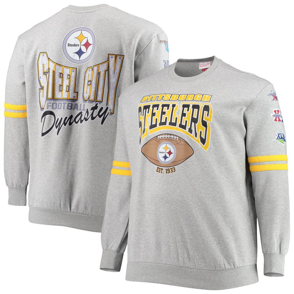 Mitchell & Ness Men's Mitchell & Ness Heathered Gray Pittsburgh Steelers  Big Tall Allover Print Pullover Sweatshirt