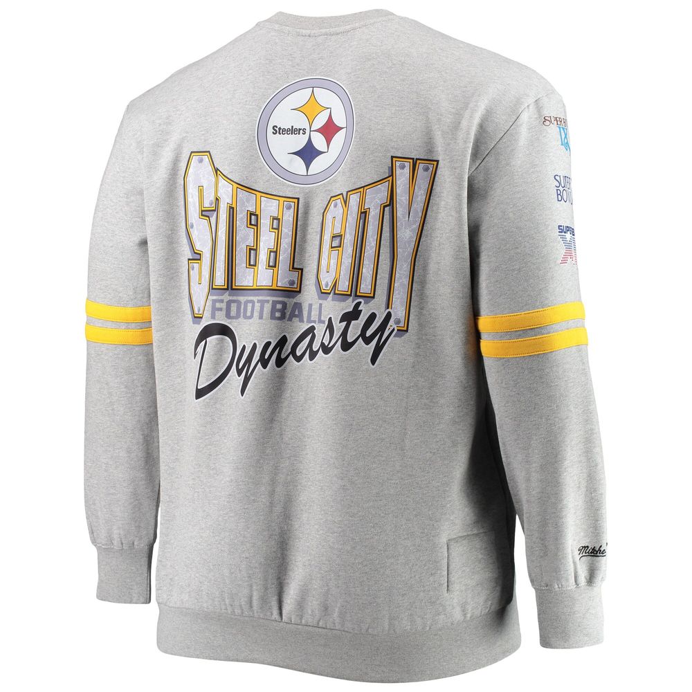 Mitchell & Ness Men's Mitchell & Ness Heathered Gray Pittsburgh Steelers  Big Tall Allover Print Pullover Sweatshirt