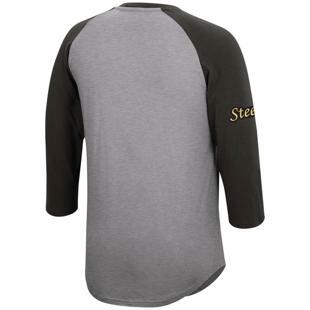 Mitchell & Ness Men's Mitchell & Ness Heathered Gray Pittsburgh Steelers  Historic Logo Ultimate Play 3/4 Sleeve Raglan Henley T-Shirt