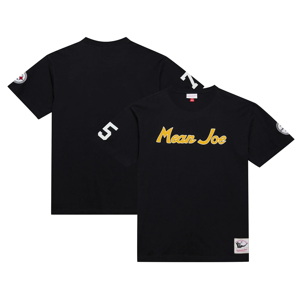 T-shirt noir avec surnom de joueur retraité Mitchell & Ness Joe Greene des Pittsburgh Steelers pour hommes