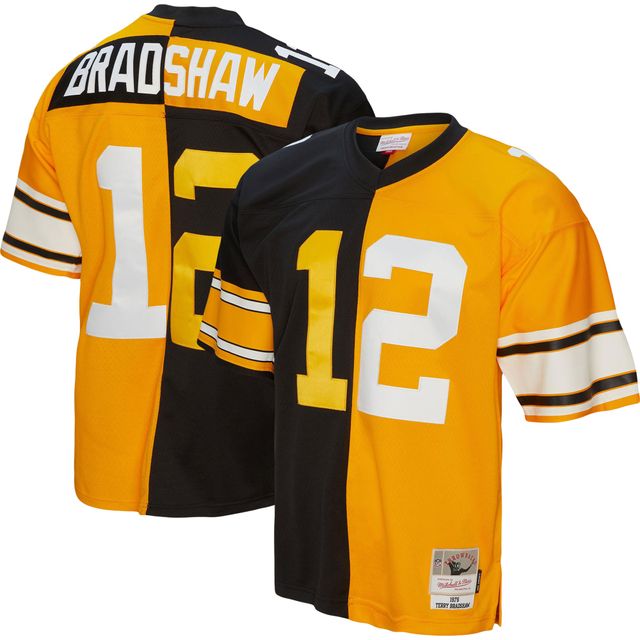 Maillot réplique Mitchell & Ness Terry Bradshaw pour hommes, noir/or, Pittsburgh Steelers 1976 Split Legacy