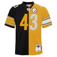 Men's Mitchell & Ness Troy Polamalu Black/Gold Pittsburgh Steelers Big Tall Split Legacy Retired Player Replica Jersey