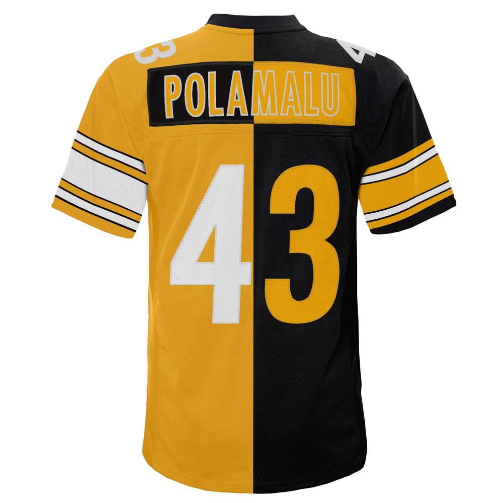 Men's Mitchell & Ness Troy Polamalu Black/Gold Pittsburgh Steelers Big Tall Split Legacy Retired Player Replica Jersey