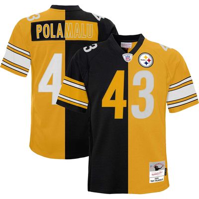 Men's Mitchell & Ness Troy Polamalu Black/Gold Pittsburgh Steelers Big Tall Split Legacy Retired Player Replica Jersey