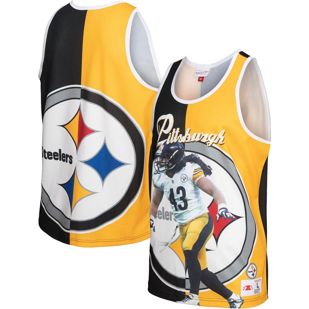 Men's Mitchell & Ness Troy Polamalu Black/Gold Pittsburgh Steelers Retired Player Graphic Tank Top