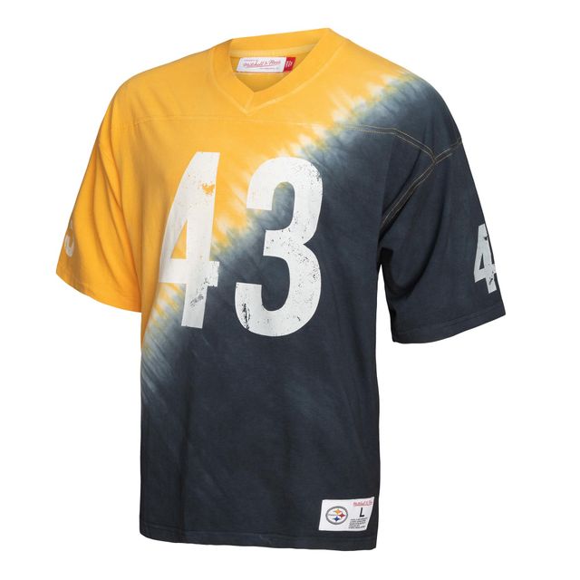 Mitchell & Ness Troy Polamalu pour homme Noir/Or Pittsburgh Steelers Nom et numéro du joueur à la retraite Teinture diagonale tie-dye - T-shirt encolure en V