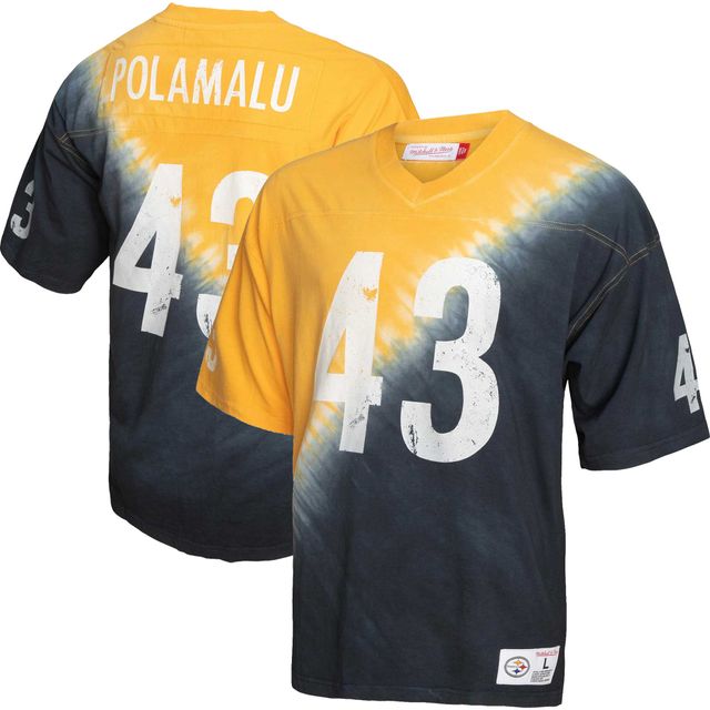 Mitchell & Ness Troy Polamalu pour homme Noir/Or Pittsburgh Steelers Nom et numéro du joueur à la retraite Teinture diagonale tie-dye - T-shirt encolure en V