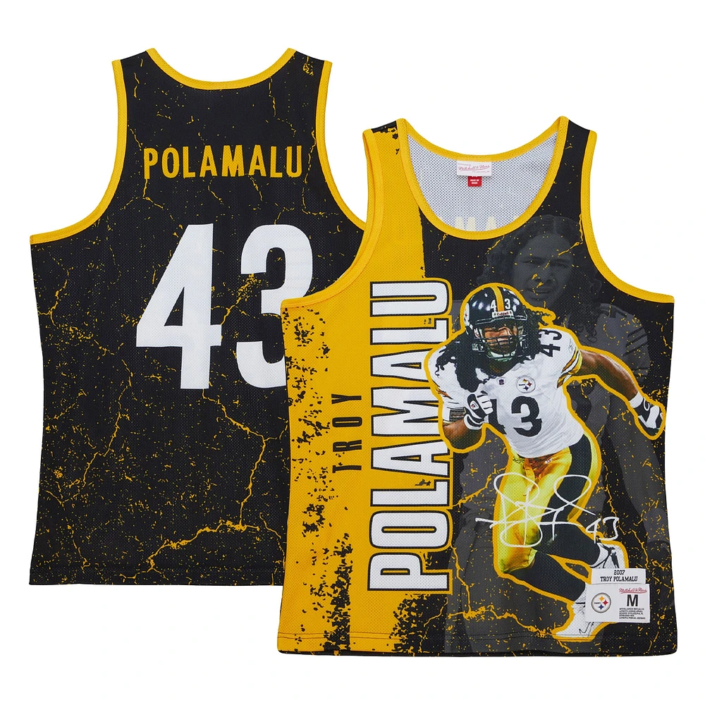 Débardeur noir Mitchell & Ness Troy Polamalu Pittsburgh Steelers 2007 Player Burst pour hommes