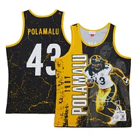 Men's Mitchell & Ness Troy Polamalu Black Pittsburgh Steelers 2007 Player Burst Tank Top