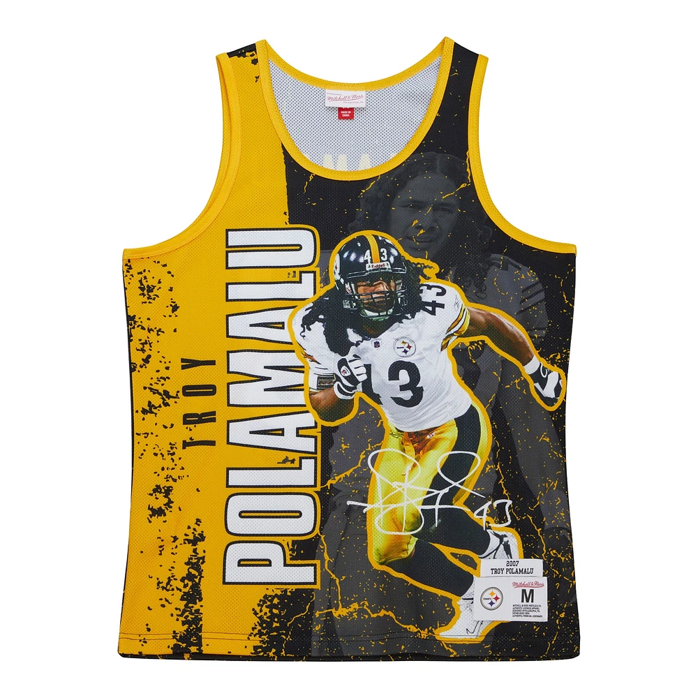 Débardeur noir Mitchell & Ness Troy Polamalu Pittsburgh Steelers 2007 Player Burst pour hommes