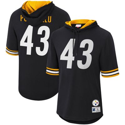 Men's Mitchell & Ness Troy Polamalu Black Pittsburgh Steelers Retired Player Mesh Name Number Hoodie T-Shirt