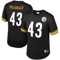 Men's Mitchell & Ness Troy Polamalu Black Pittsburgh Steelers Retired Player Mesh Name Number Hoodie T-Shirt Size: Small