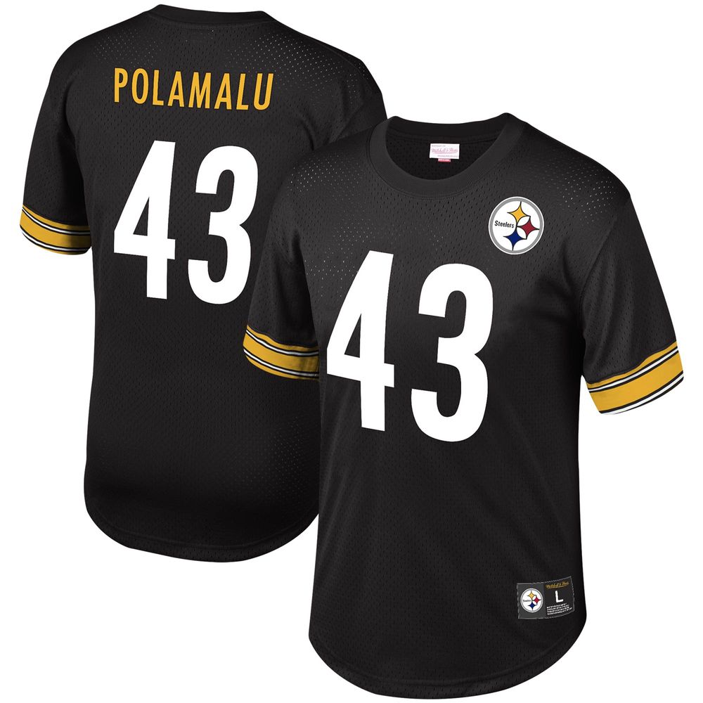 Men's Mitchell & Ness Troy Polamalu Black Pittsburgh Steelers Retired Player Name Number Mesh Top