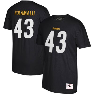 Men's Mitchell & Ness Troy Polamalu Black Pittsburgh Steelers Retired Player Name Number T-Shirt