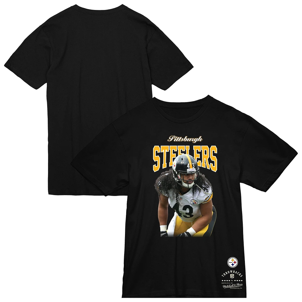 T-shirt noir pour homme Mitchell & Ness Troy Polamalu, joueur retraité des Steelers de Pittsburgh