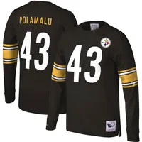 Men's Mitchell & Ness Troy Polamalu Black Pittsburgh Steelers Throwback Retired Player Name Number Long Sleeve Top