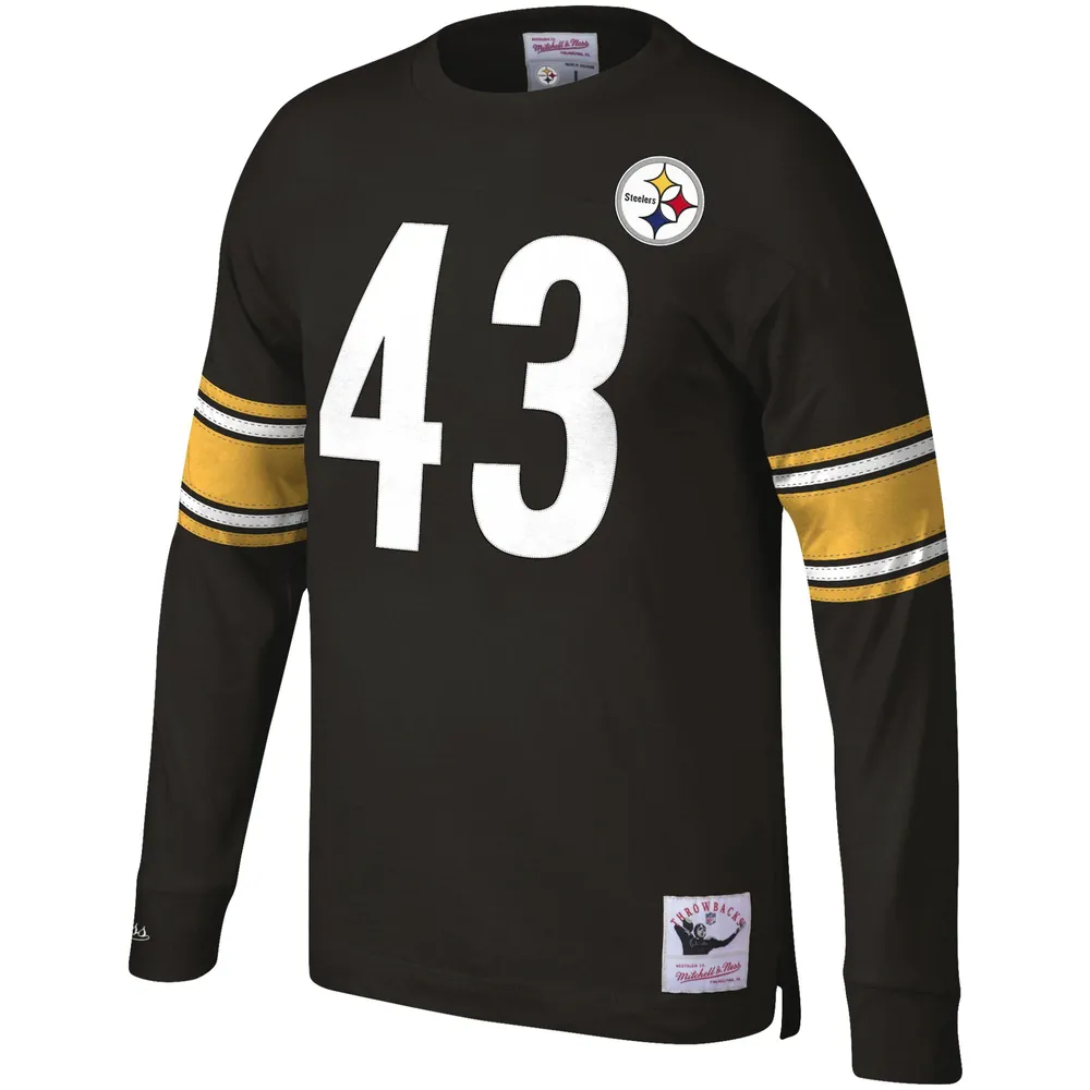 Men's Mitchell & Ness Troy Polamalu Black Pittsburgh Steelers Throwback Retired Player Name Number Long Sleeve Top