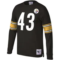 Men's Mitchell & Ness Troy Polamalu Black Pittsburgh Steelers Throwback Retired Player Name Number Long Sleeve Top