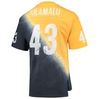 Men's Mitchell & Ness Troy Polamalu Gold/Black Pittsburgh Steelers Retired Player Name Number Diagonal Tie-Dye V-Neck T-Shirt